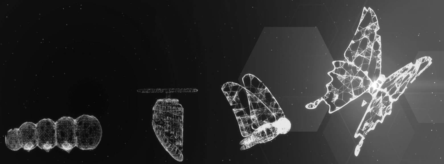 Raupe transformiert zu einem Schmetterling, digitalisierte Ansicht